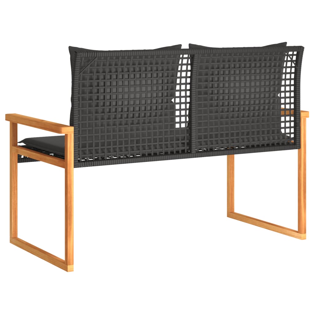 fekete polyrattan és akácfa kerti pad párnával