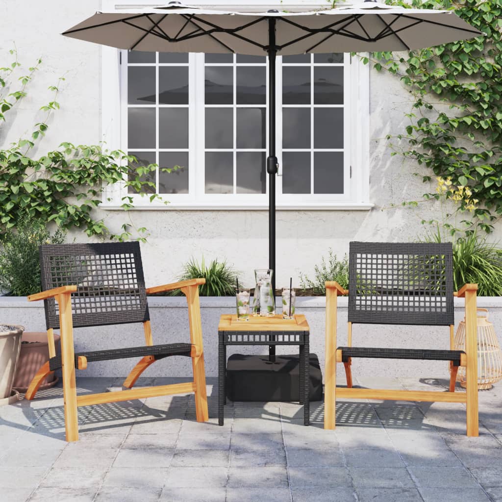 fekete polyrattan és akácfa kerti asztal 38 x 38 x 42 cm