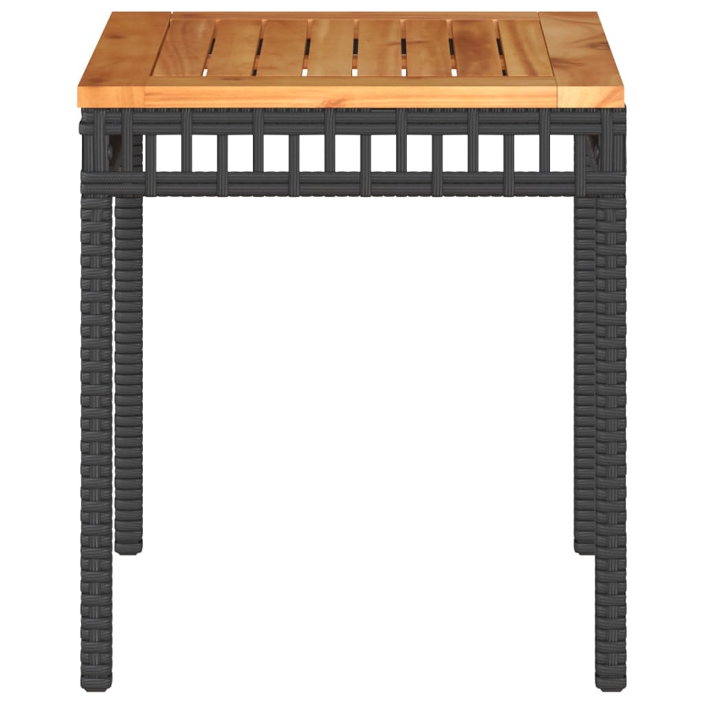 fekete polyrattan és akácfa kerti asztal 38 x 38 x 42 cm