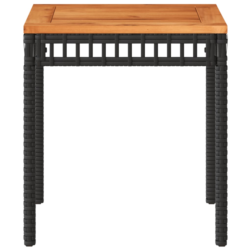 fekete polyrattan és akácfa kerti asztal 38 x 38 x 42 cm