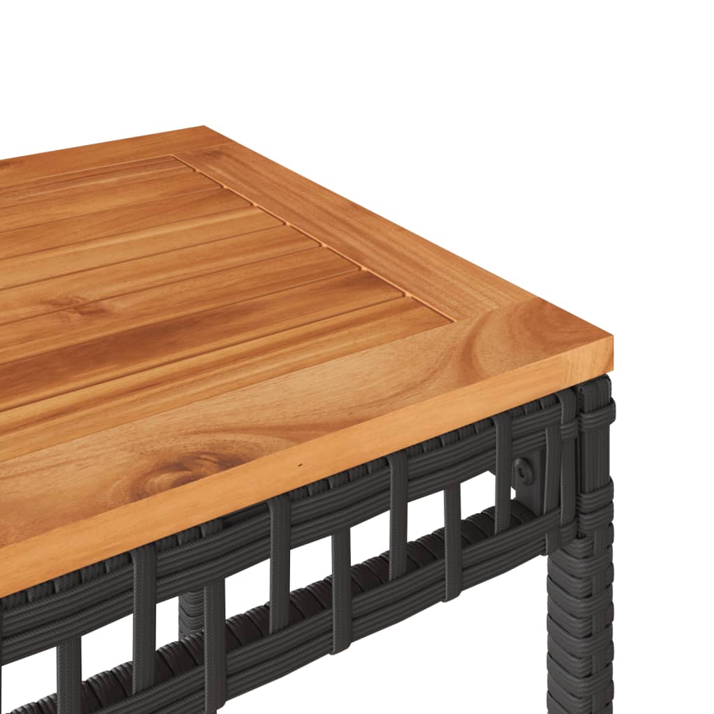 fekete polyrattan és akácfa kerti asztal 38 x 38 x 42 cm