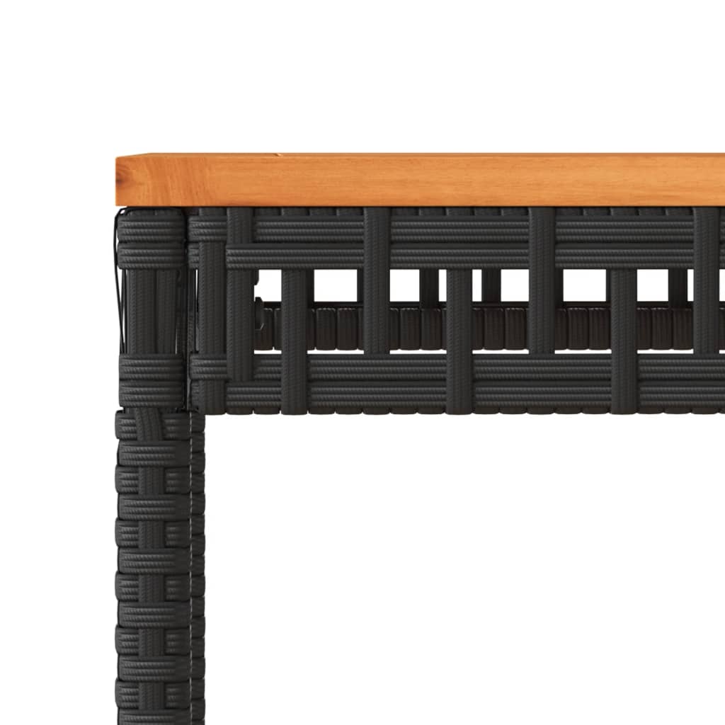 fekete polyrattan és akácfa kerti asztal 38 x 38 x 42 cm