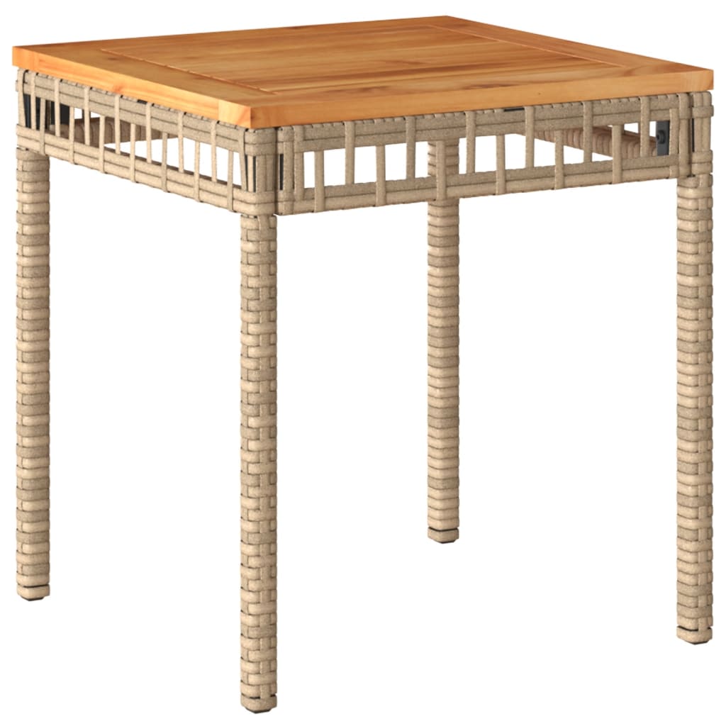 vegyes bézs polyrattan és akácfa kerti asztal 38 x 38 x 42 cm