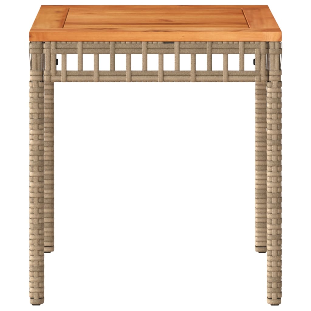 vegyes bézs polyrattan és akácfa kerti asztal 38 x 38 x 42 cm