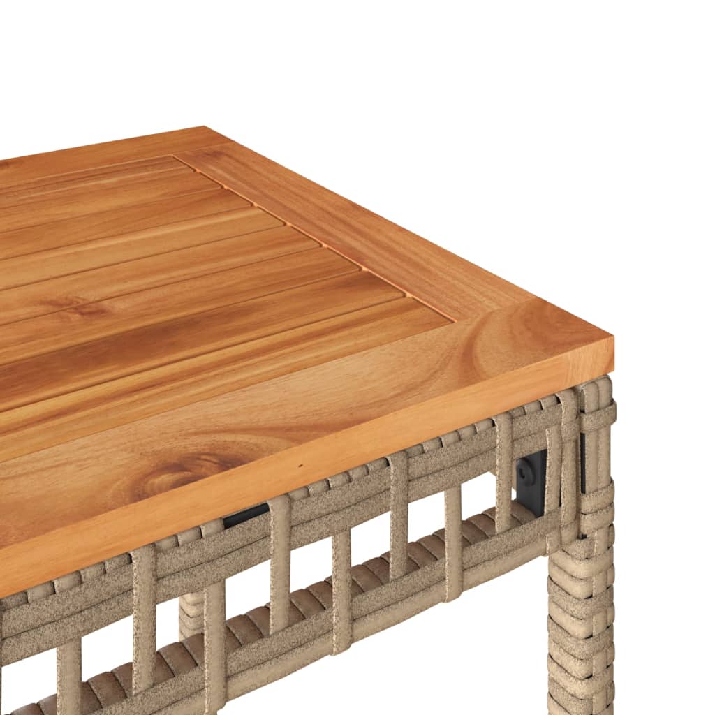 vegyes bézs polyrattan és akácfa kerti asztal 38 x 38 x 42 cm