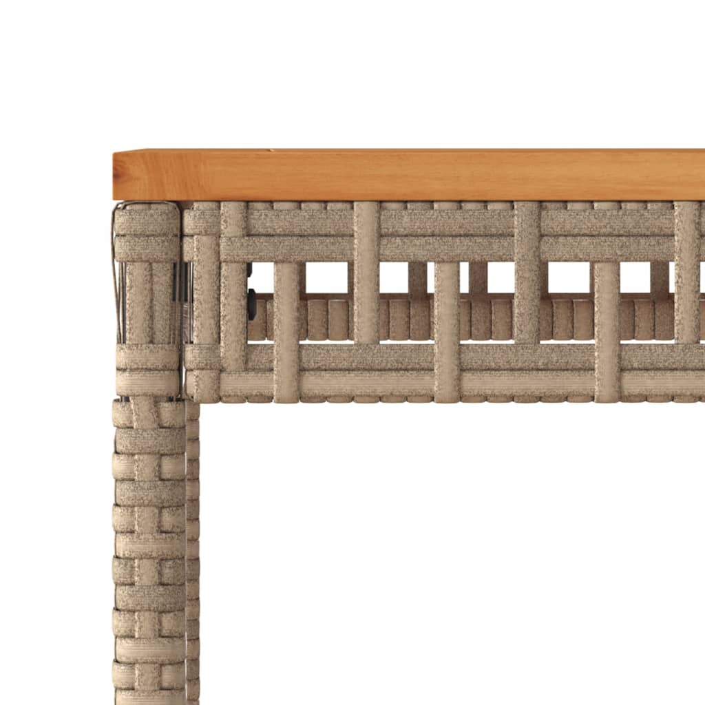 vegyes bézs polyrattan és akácfa kerti asztal 38 x 38 x 42 cm