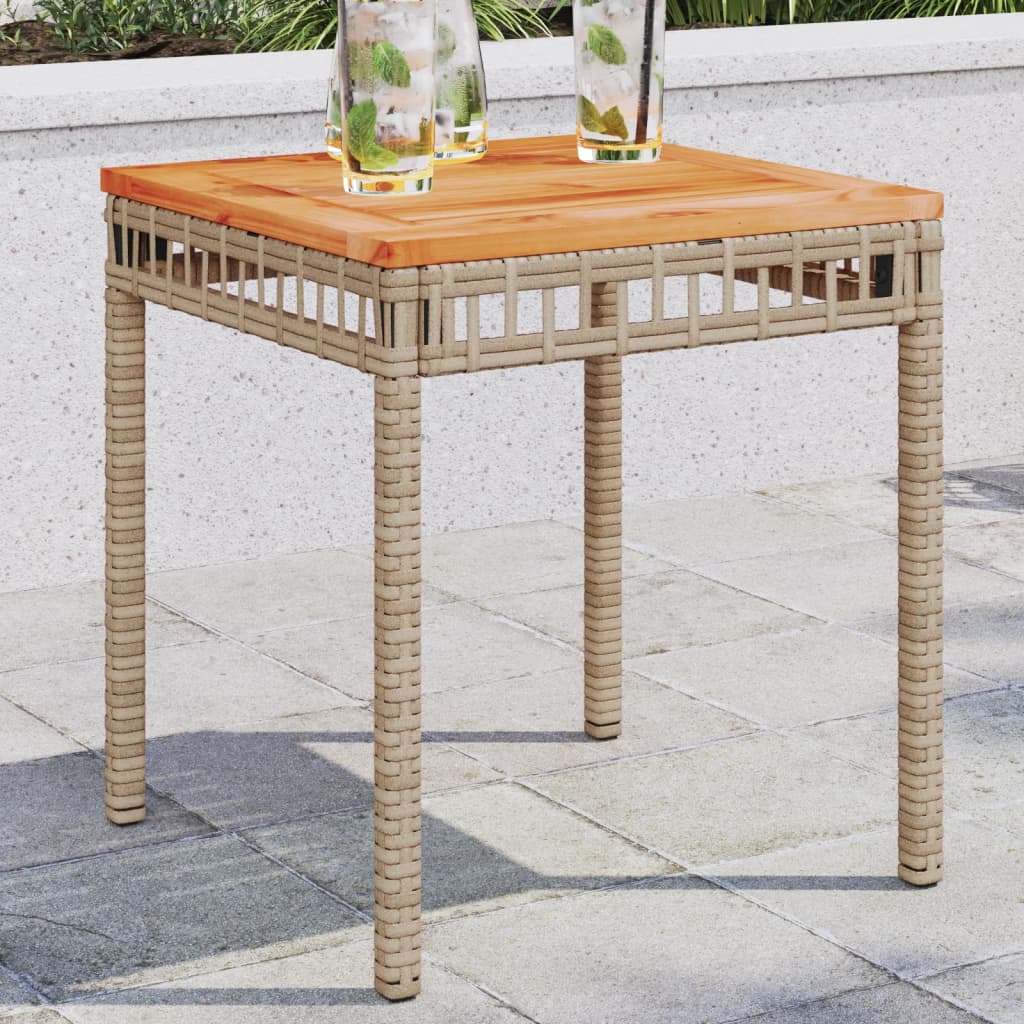 vegyes bézs polyrattan és akácfa kerti asztal 38 x 38 x 42 cm