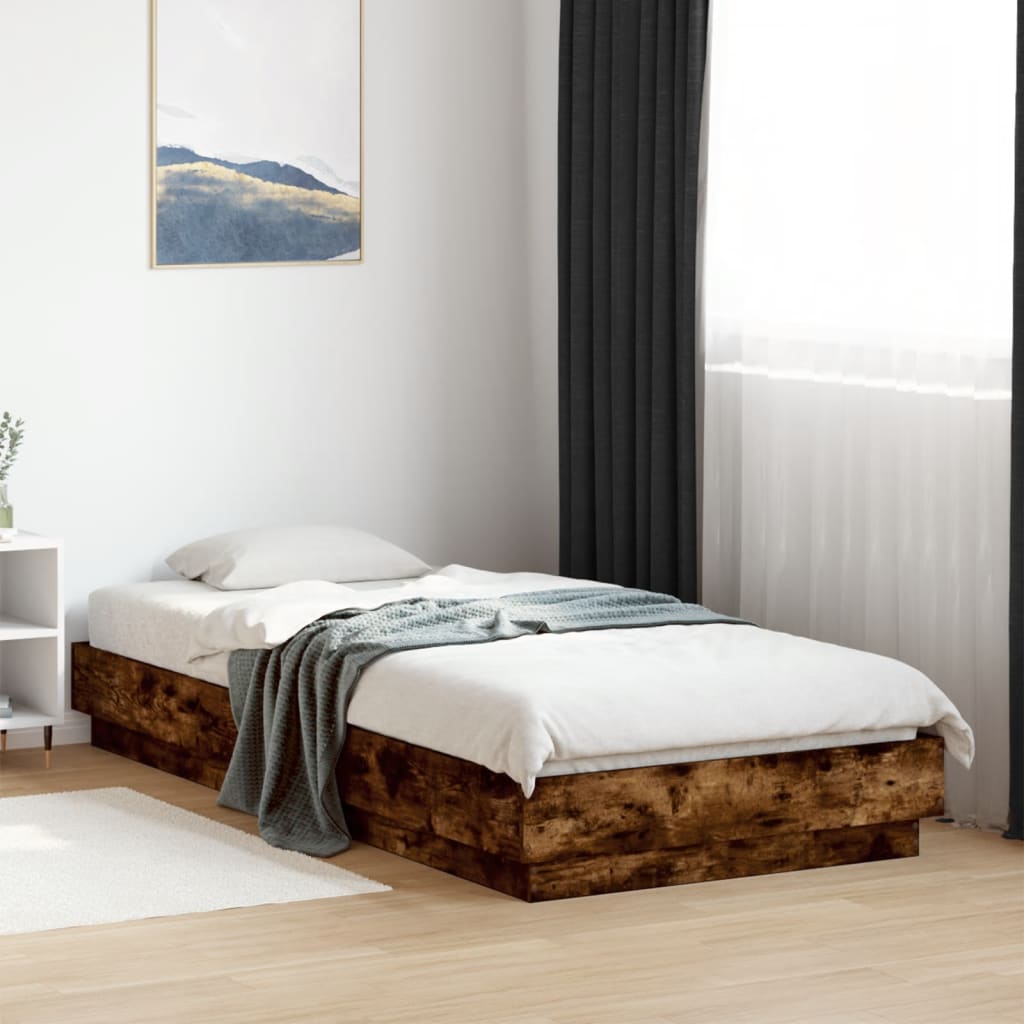 füstös tölgy színű ágykeret LED-világítással 100x200 cm