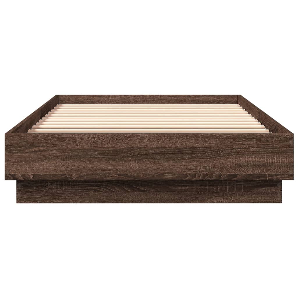 barna tölgy színű ágykeret LED-világítással 90 x 200 cm