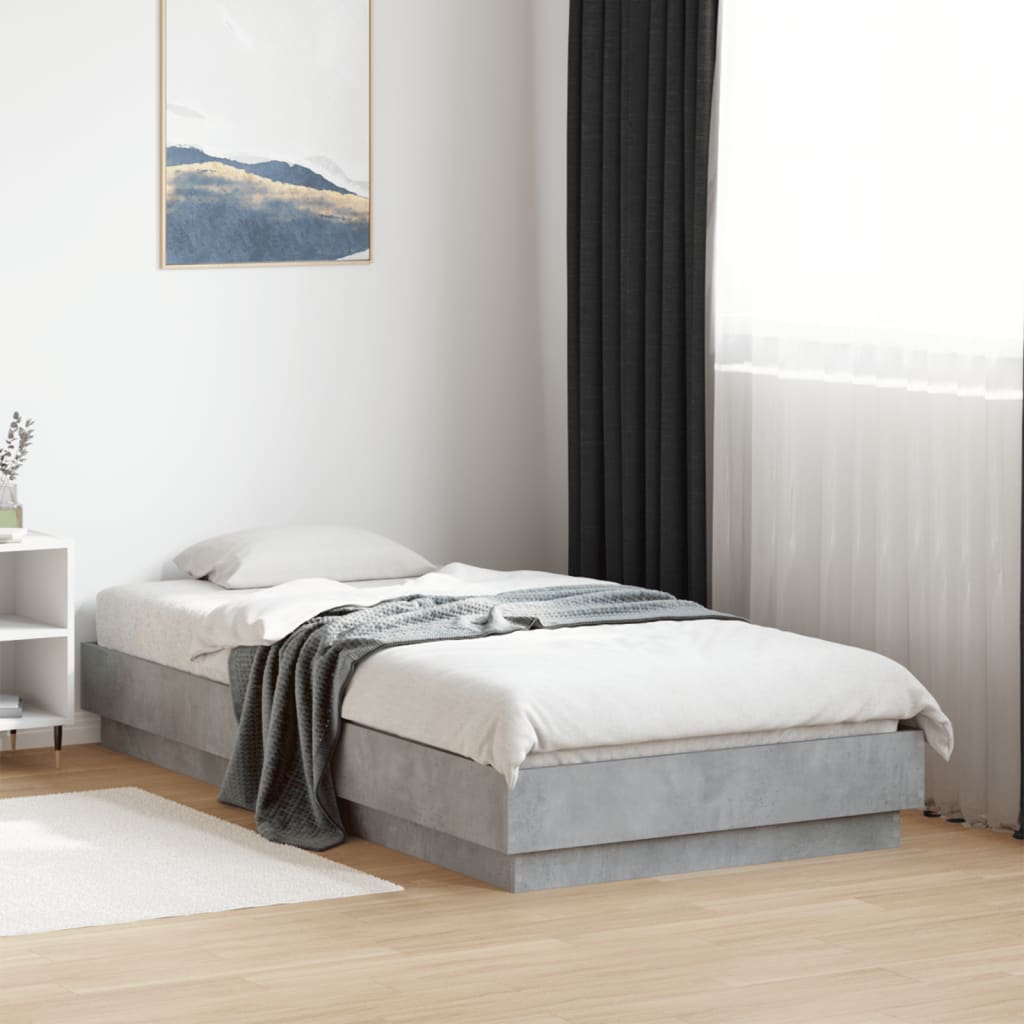 betonszürke ágykeret LED-világítással 75x190 cm