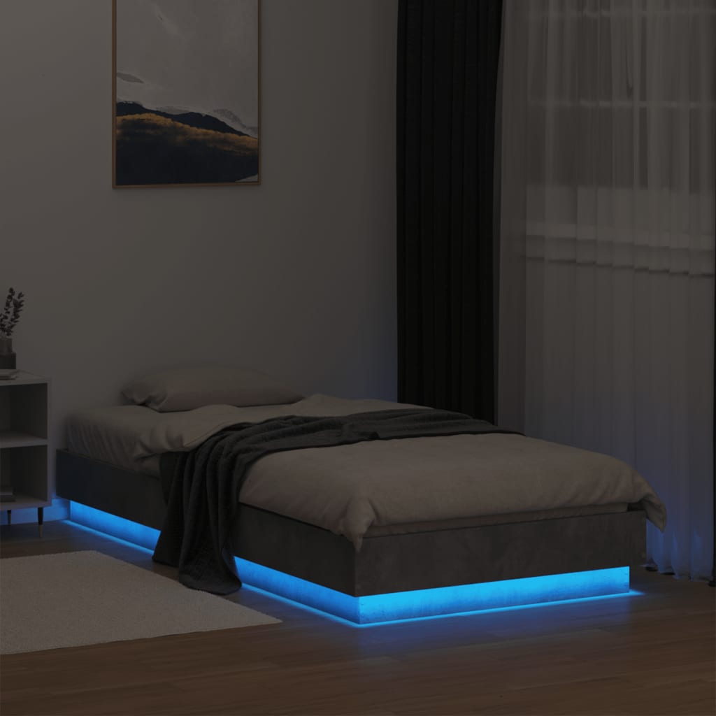 betonszürke ágykeret LED-világítással 75x190 cm