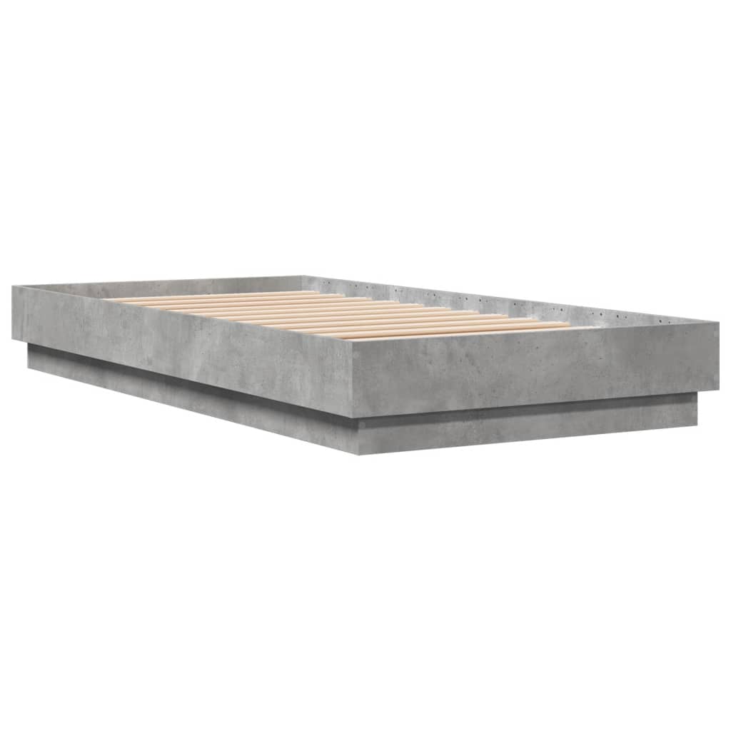 betonszürke ágykeret LED-világítással 75x190 cm