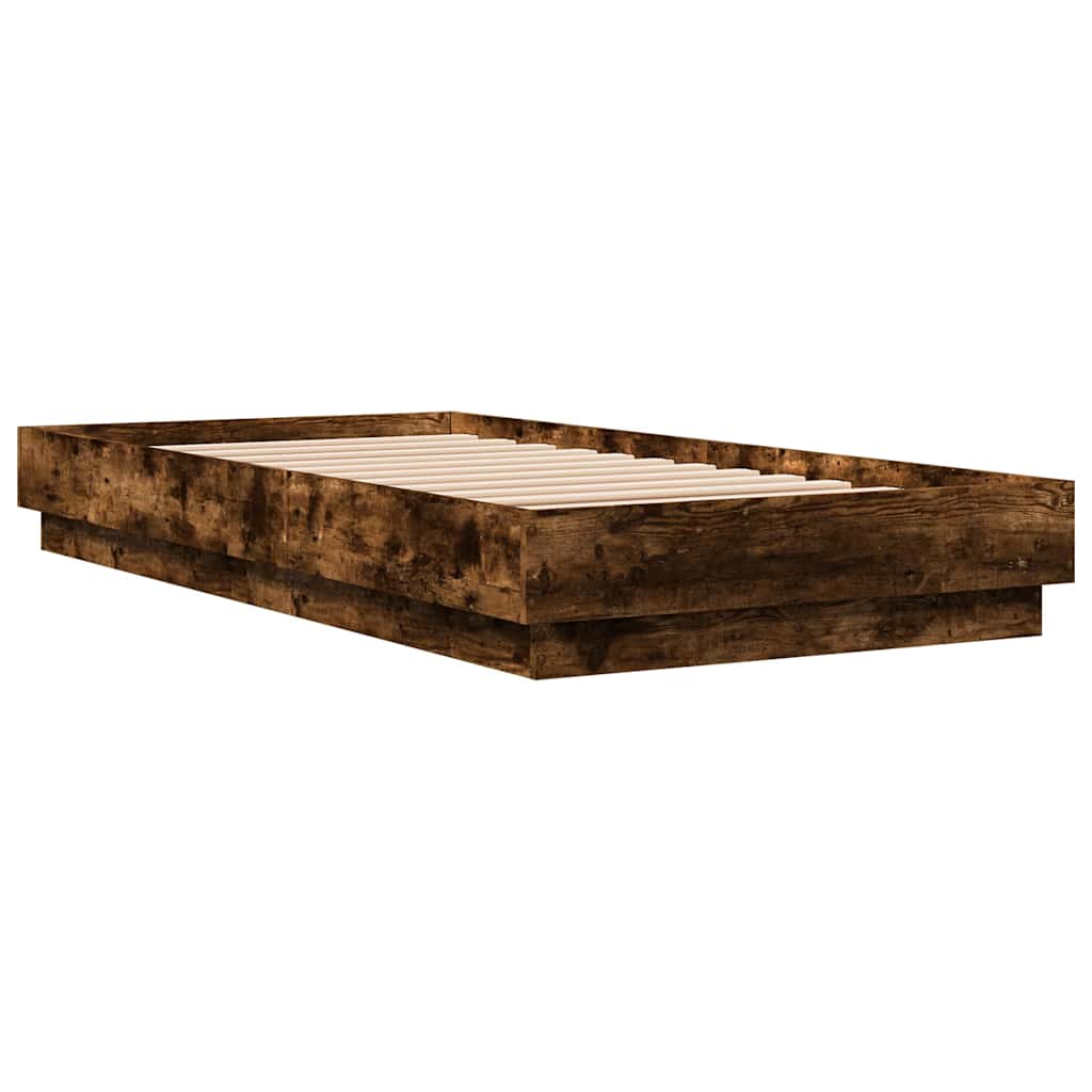 füstös tölgy színű ágykeret LED-világítással 75x190 cm
