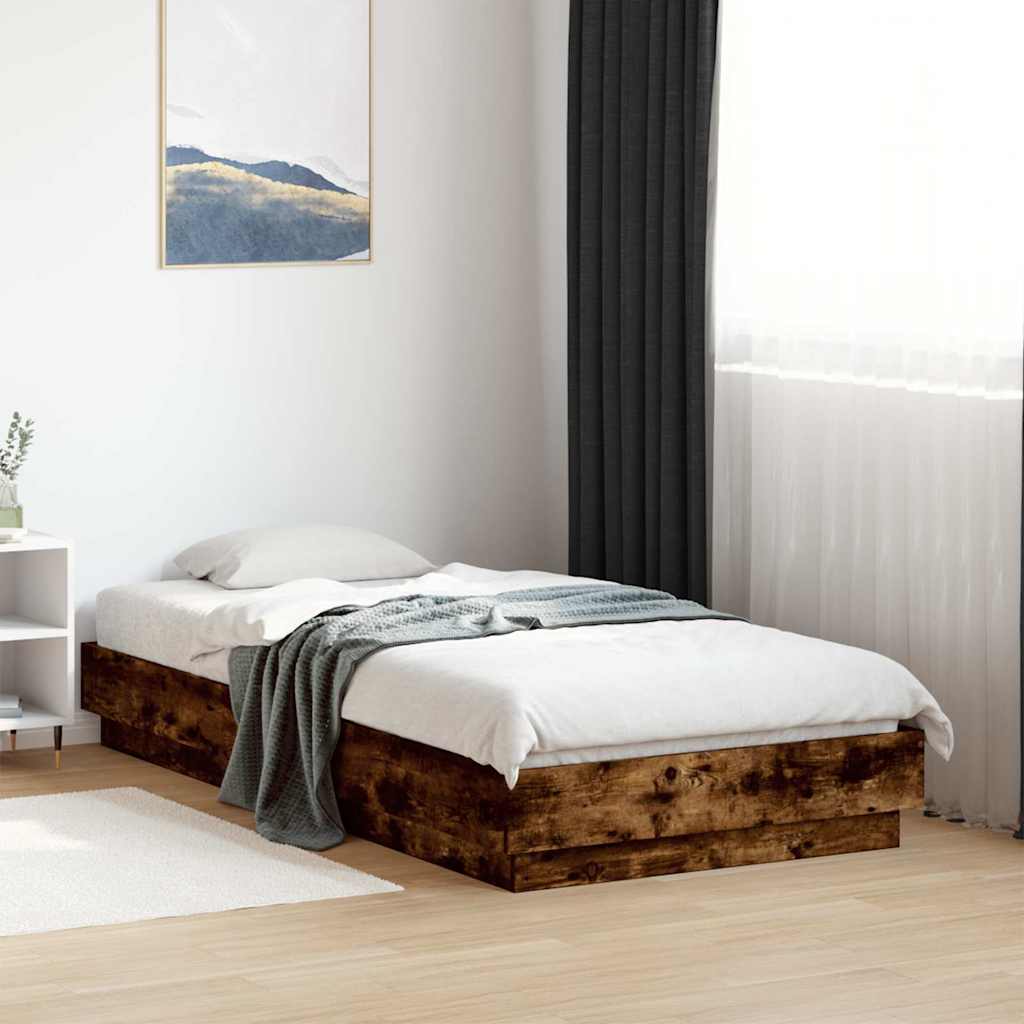 füstös tölgy színű szerelt fa ágykeret matrac nélkül 90x190 cm