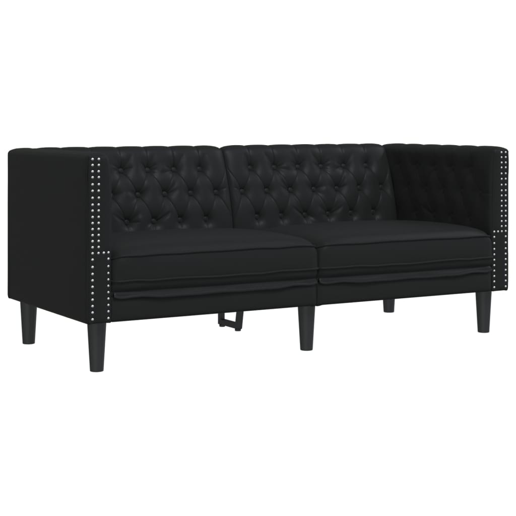 2 részes fekete műbőr Chesterfield kanapégarnitúra