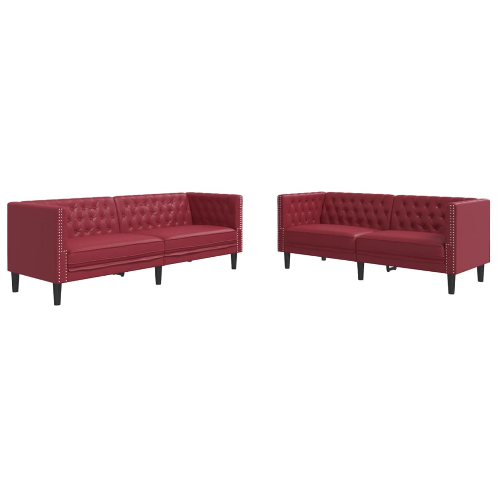 2 részes bordó műbőr Chesterfield kanapégarnitúra