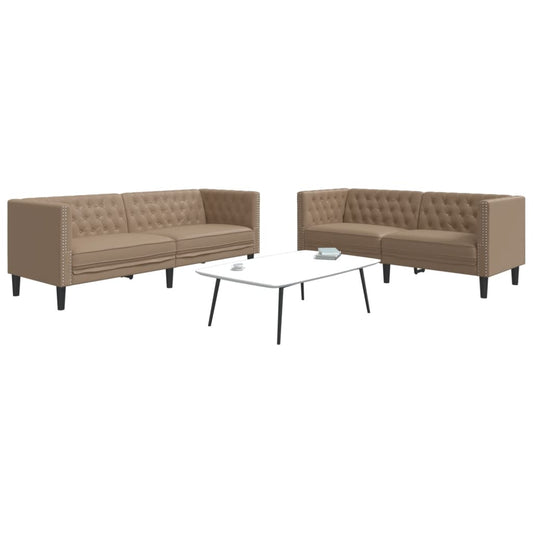 2 részes kávészínű műbőr Chesterfield kanapégarnitúra