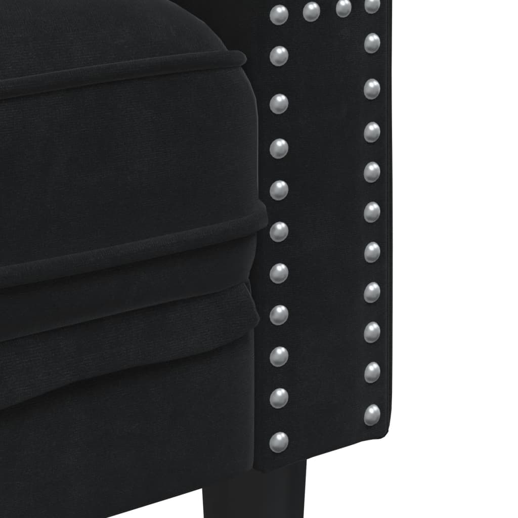 3 részes fekete bársony Chesterfield kanapészett párnákkal
