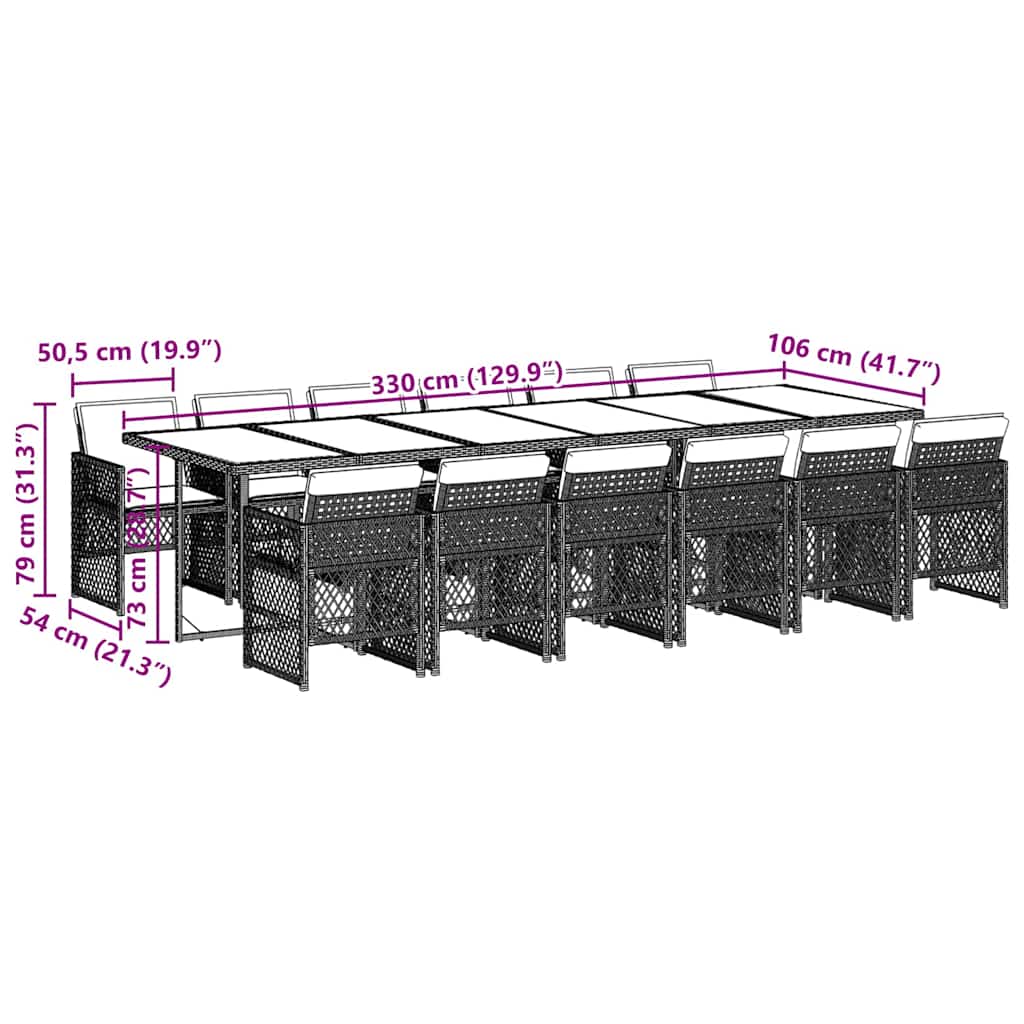 13 részes szürke polyrattan kerti ülőgarnitúra párnákkal