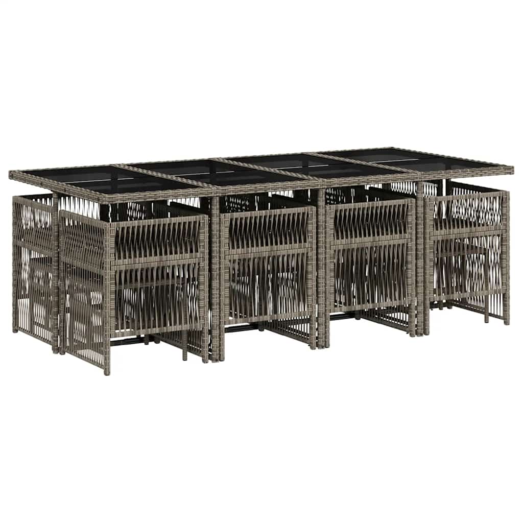 13 részes szürke polyrattan kerti ülőgarnitúra párnákkal