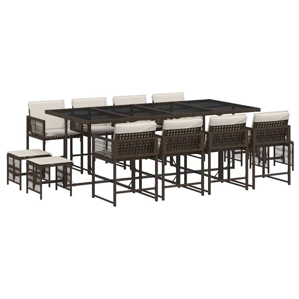 13 részes barna polyrattan kerti ülőgarnitúra párnákkal