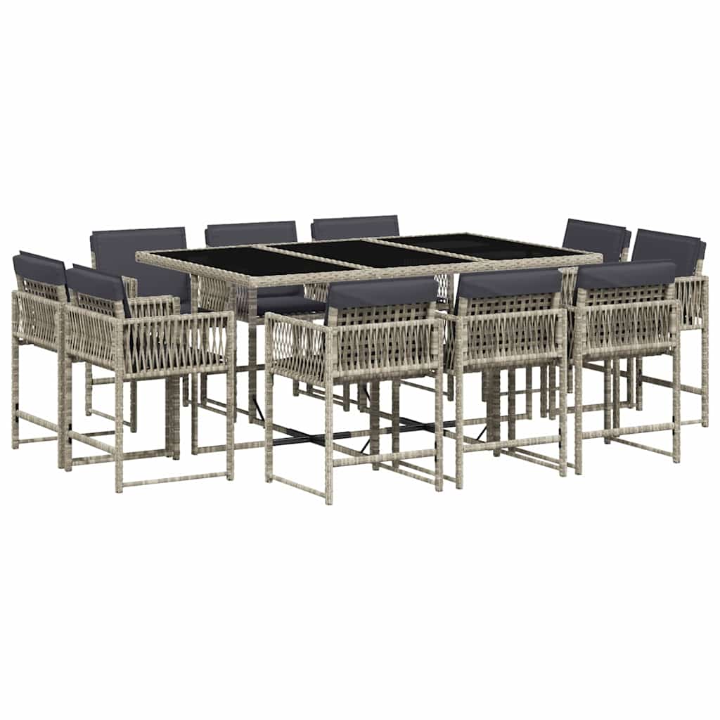 11 részes világosszürke polyrattan kerti ülőgarnitúra párnákkal