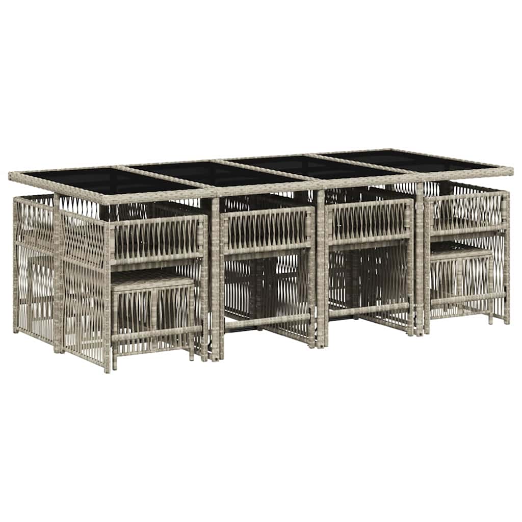 13 részes szürke polyrattan kerti étkezőgarnitúra párnákkal