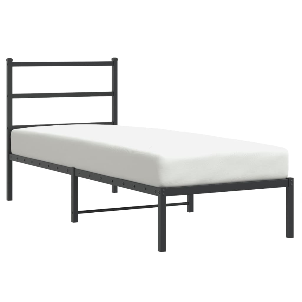 fekete fém ágykeret fejtámlával 75 x 190 cm