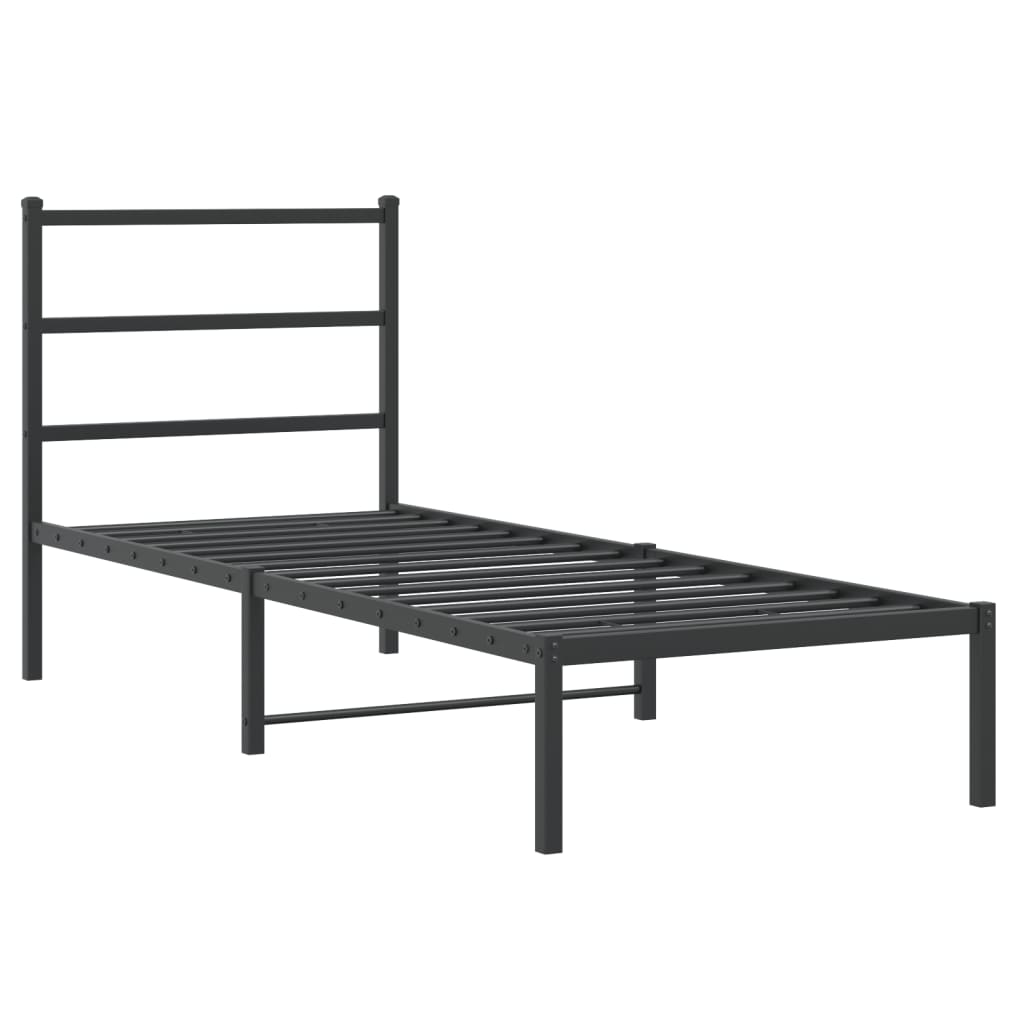 fekete fém ágykeret fejtámlával 75 x 190 cm