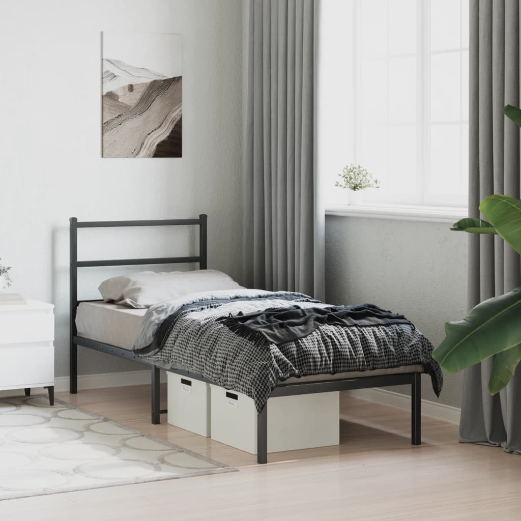 fekete fém ágykeret fejtámlával 75 x 190 cm