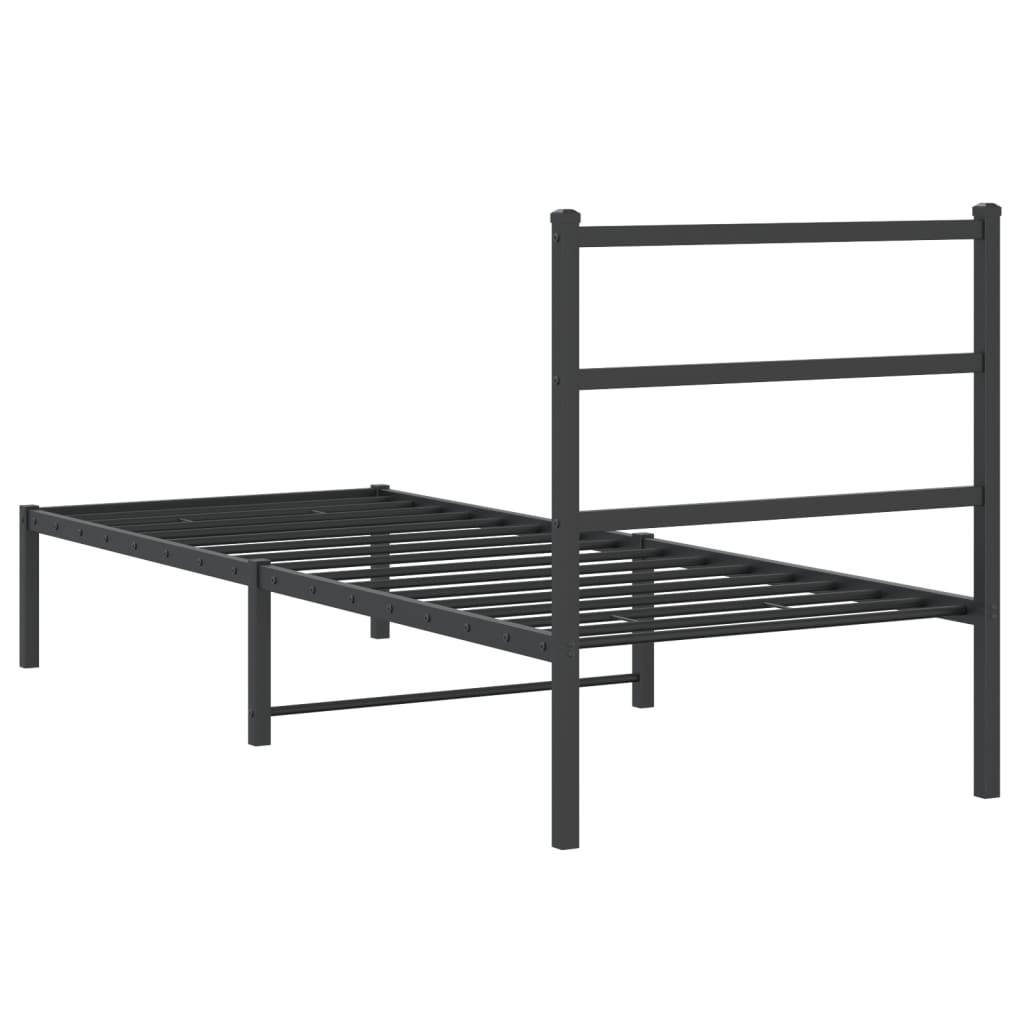 fekete fém ágykeret fejtámlával 75 x 190 cm