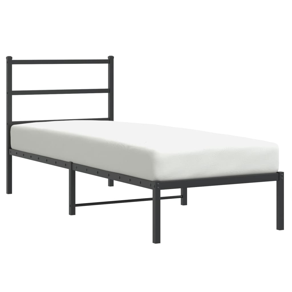 fekete fém ágykeret fejtámlával 80 x 200 cm