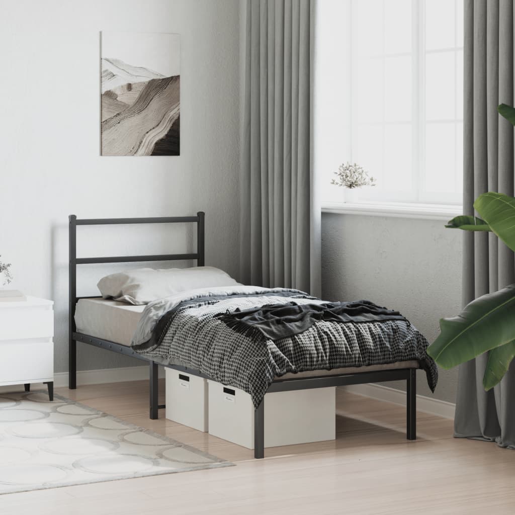 fekete fém ágykeret fejtámlával 80 x 200 cm