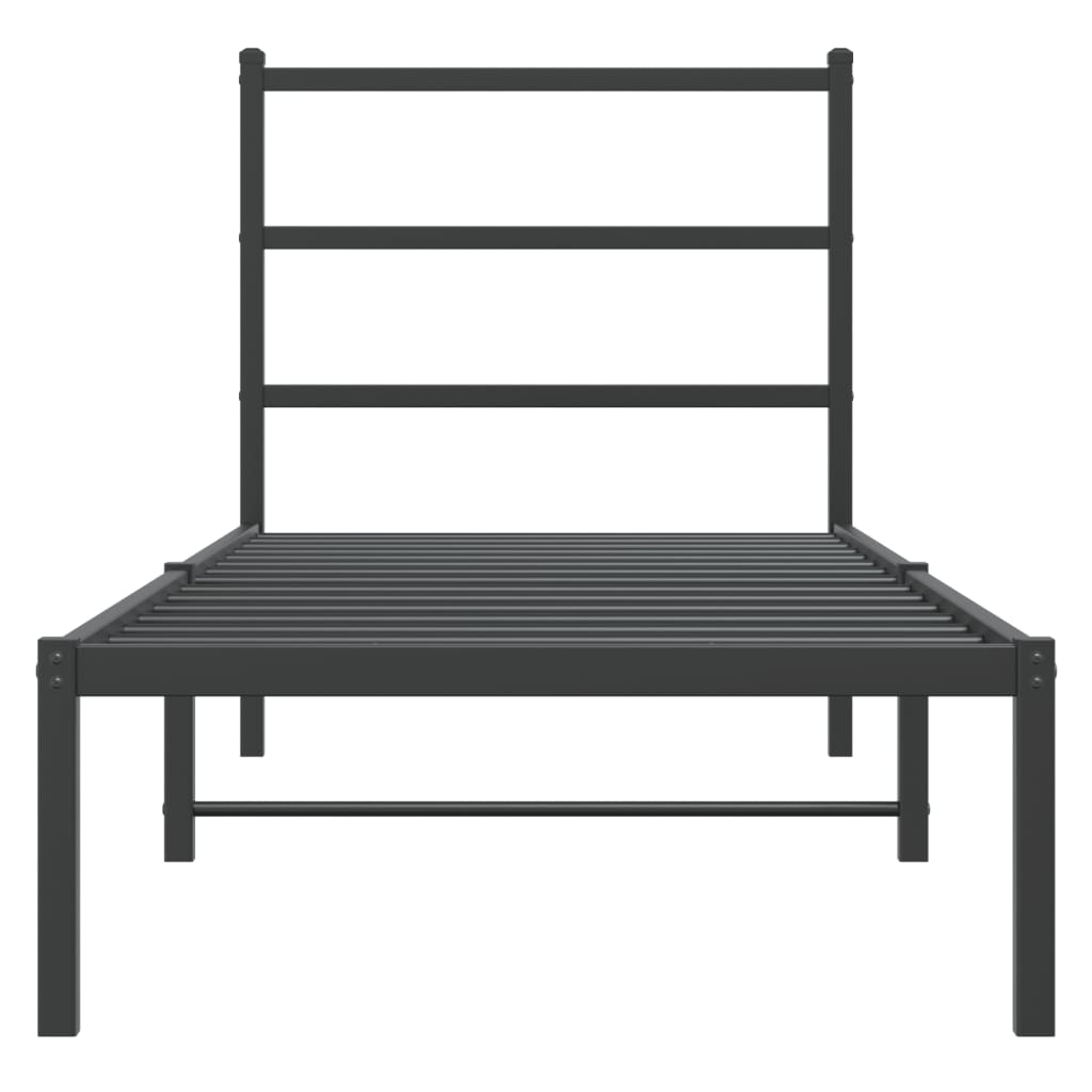 fekete fém ágykeret fejtámlával 80 x 200 cm