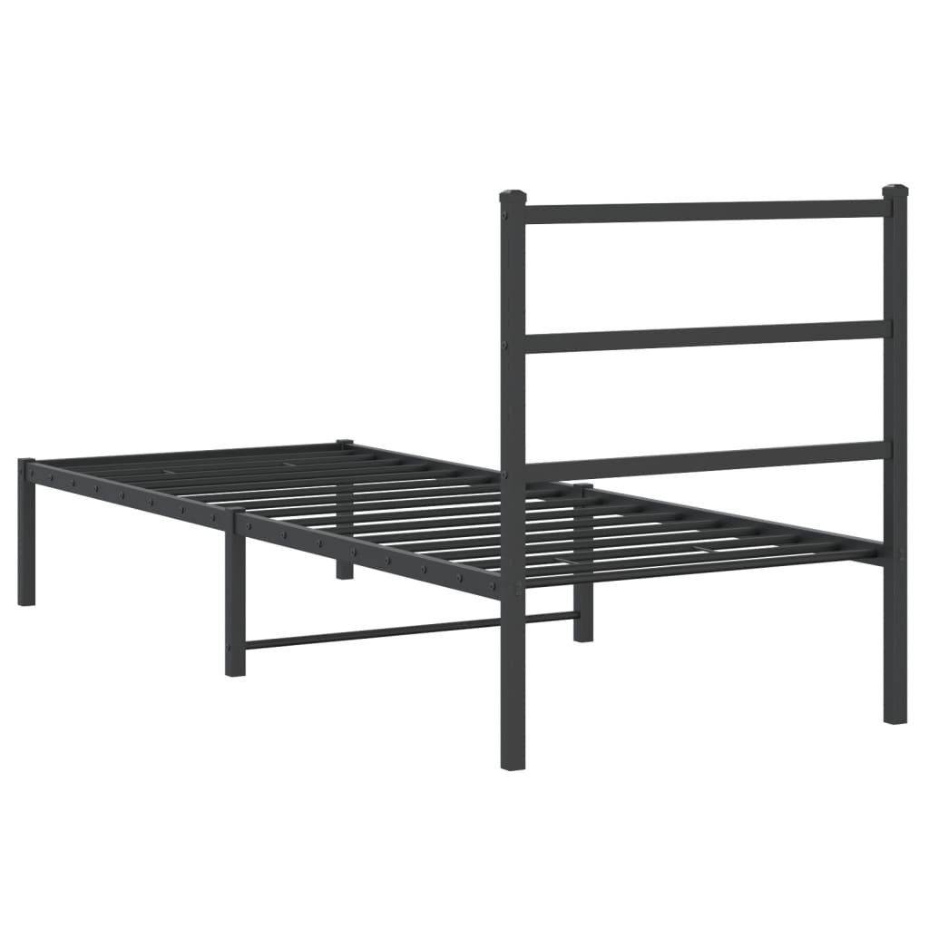 fekete fém ágykeret fejtámlával 80 x 200 cm