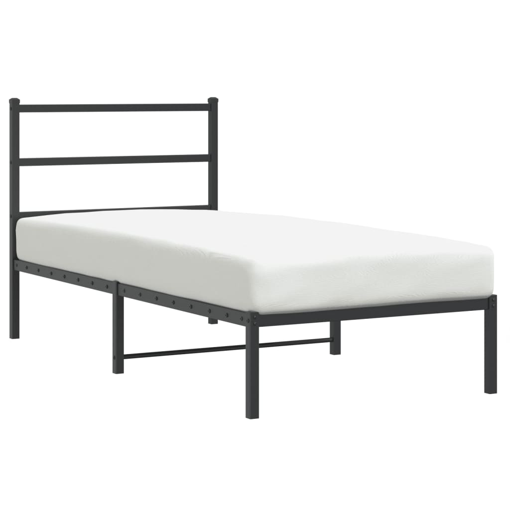 fekete fém ágykeret fejtámlával 90 x 190 cm