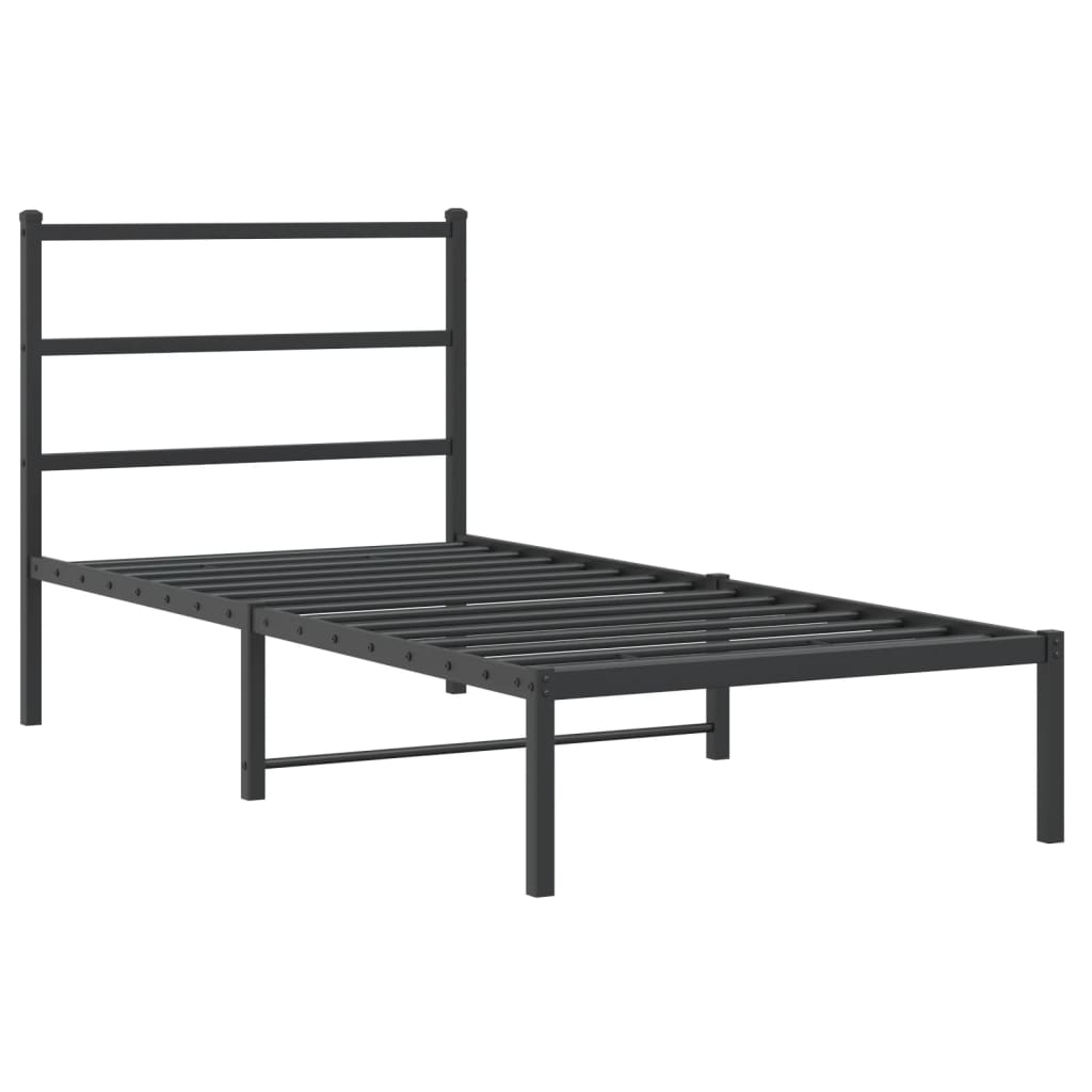 fekete fém ágykeret fejtámlával 90 x 190 cm