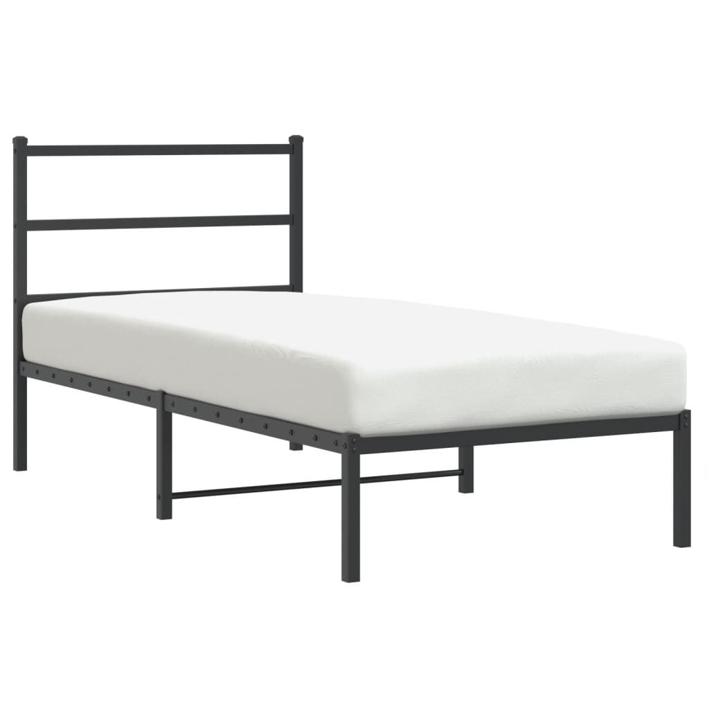 fekete fém ágykeret fejtámlával 90 x 200 cm