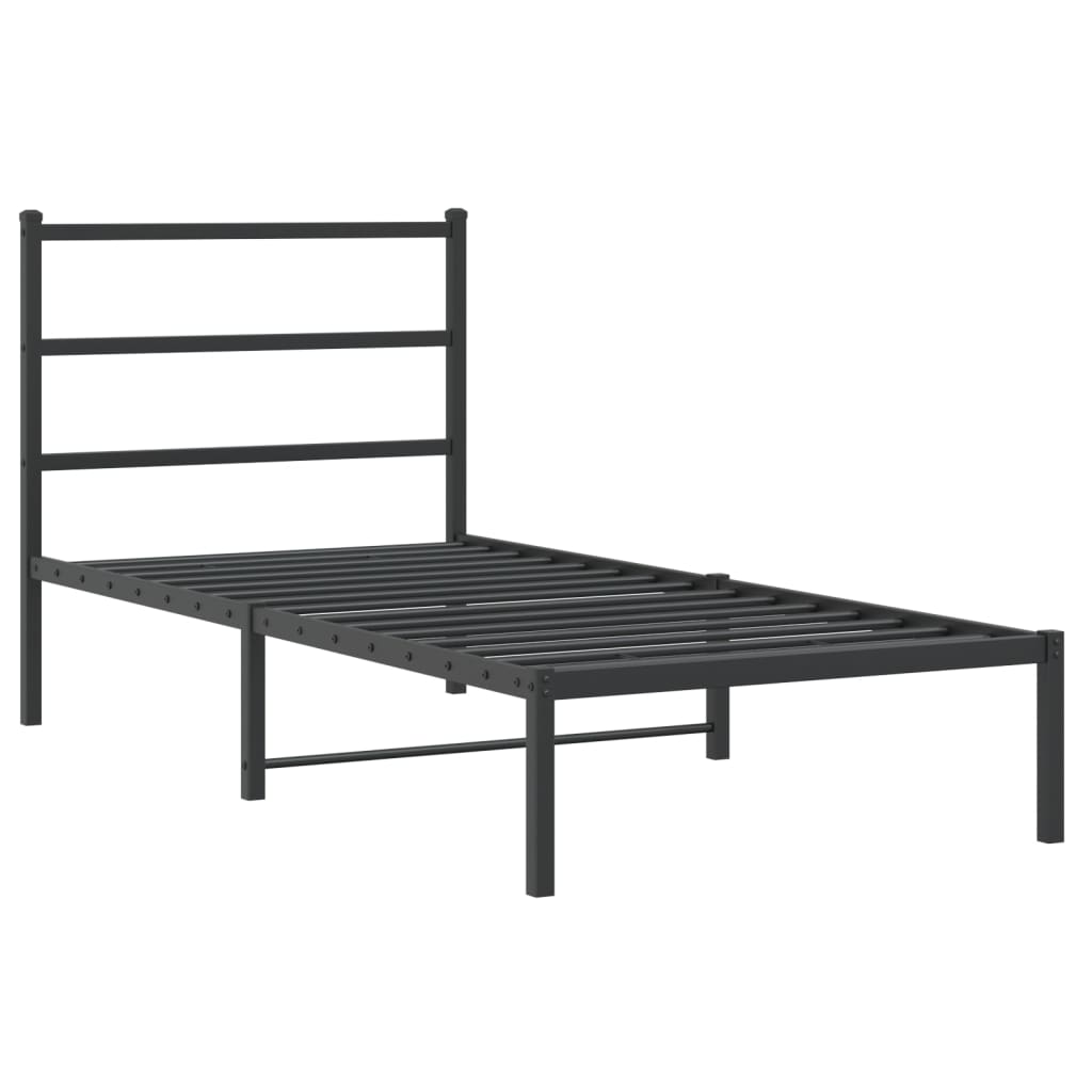 fekete fém ágykeret fejtámlával 90 x 200 cm