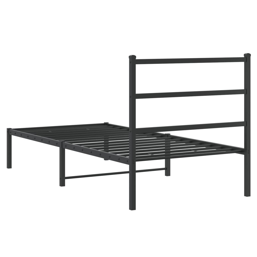 fekete fém ágykeret fejtámlával 90 x 200 cm