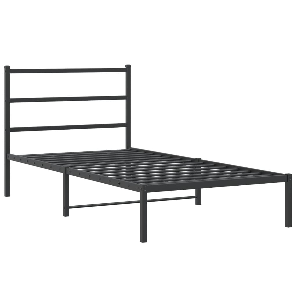 fekete fém ágykeret fejtámlával 107 x 203 cm