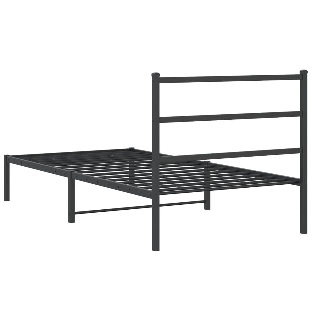 fekete fém ágykeret fejtámlával 107 x 203 cm