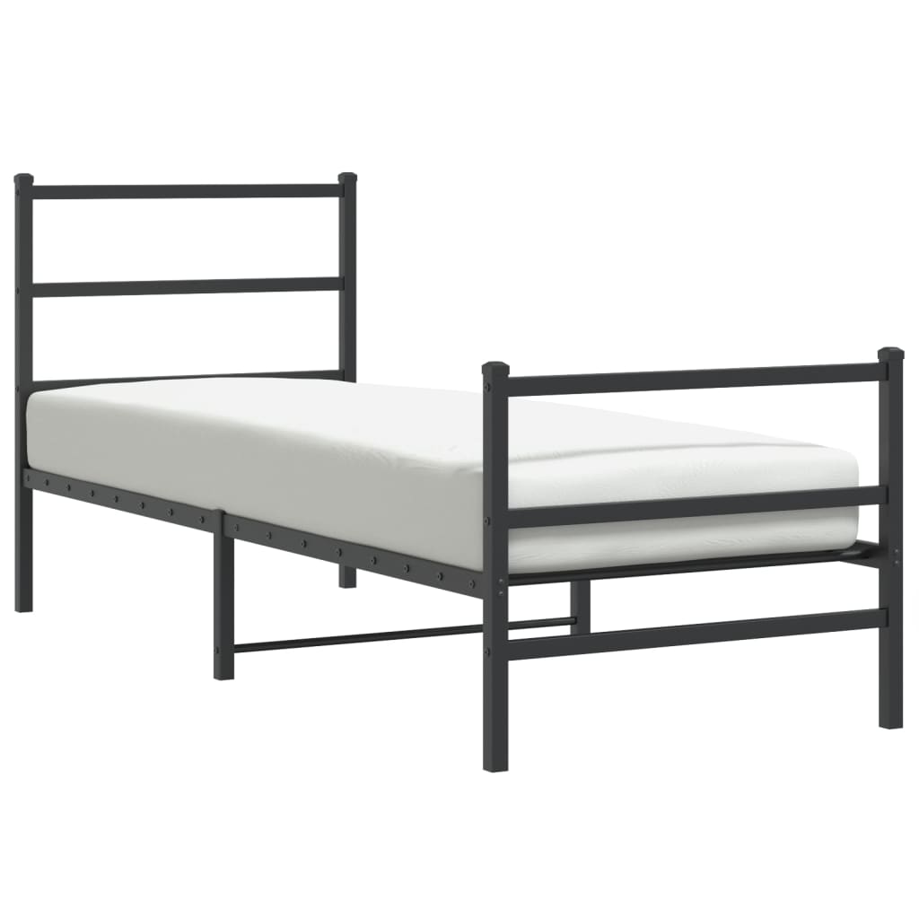 fekete fém ágykeret fej- és lábtámlával 80 x 200 cm