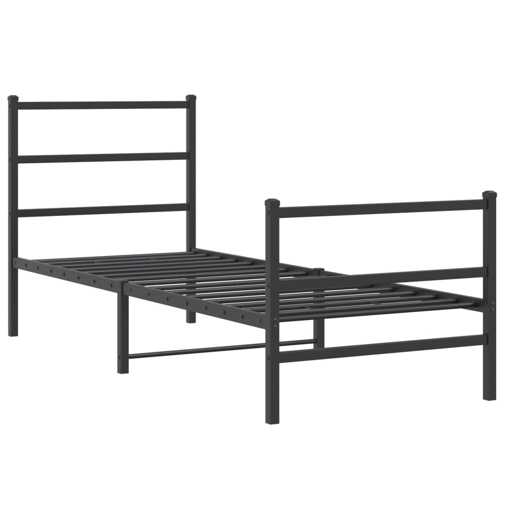 fekete fém ágykeret fej- és lábtámlával 80 x 200 cm