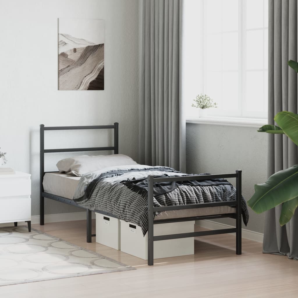 fekete fém ágykeret fej- és lábtámlával 80 x 200 cm