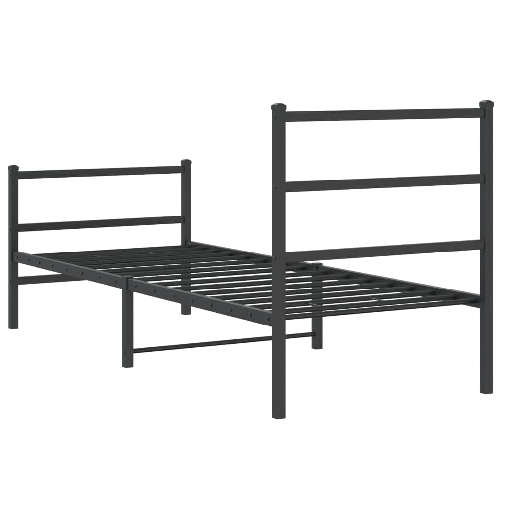 fekete fém ágykeret fej- és lábtámlával 80 x 200 cm