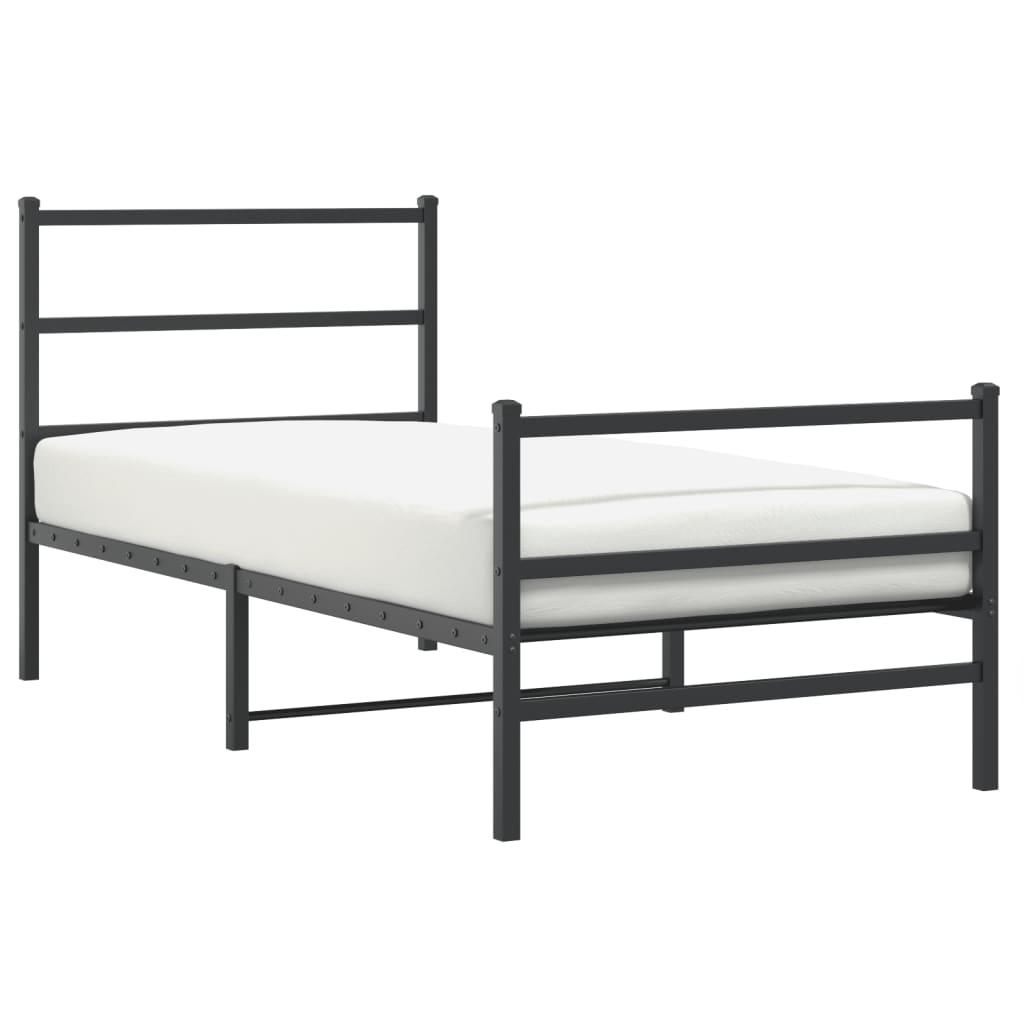 fekete fém ágykeret fej- és lábtámlával 90 x 190 cm