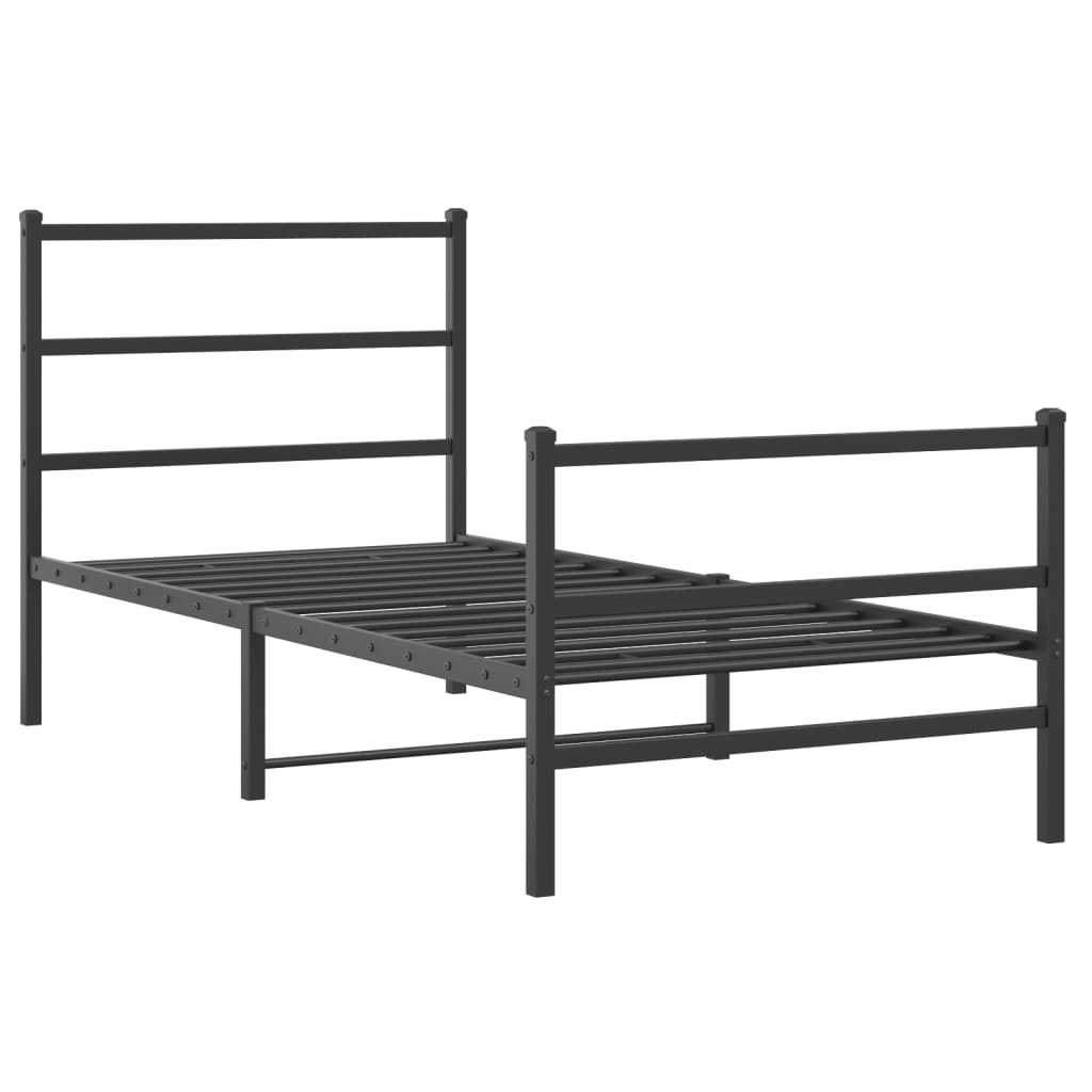 fekete fém ágykeret fej- és lábtámlával 90 x 190 cm