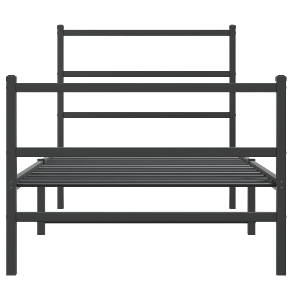 fekete fém ágykeret fej- és lábtámlával 90 x 190 cm