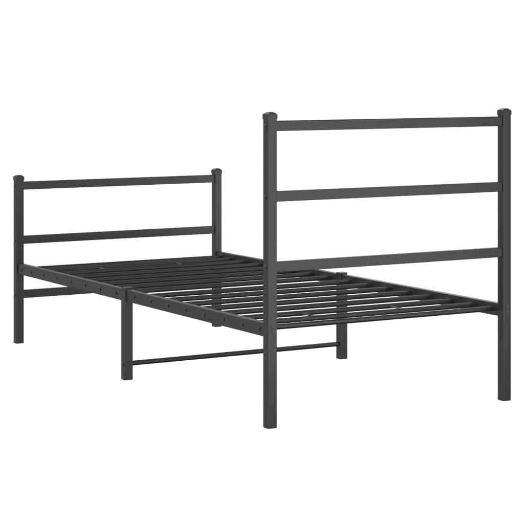 fekete fém ágykeret fej- és lábtámlával 90 x 190 cm